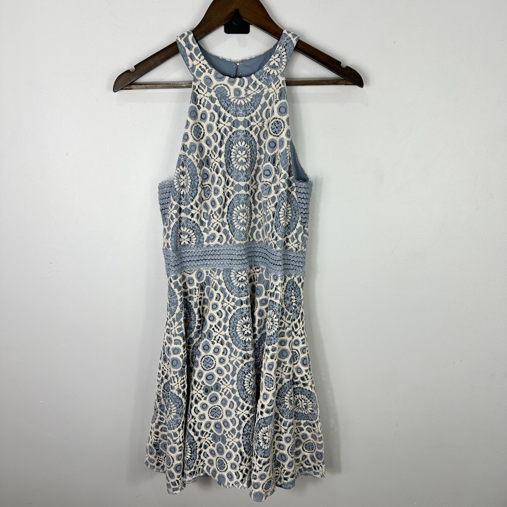 City Triangles XL Blue Lace Overlay Fit & Flare Dress‎ Crochet Boho Cottagecore
